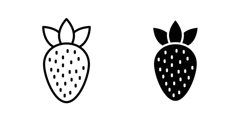 Strawberry icon solid, line, and editable vector set. Stock Illustration