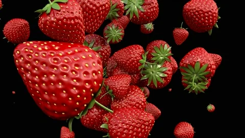 Strawberry isolated on black background. 3d illustration Stock Footage 147309333