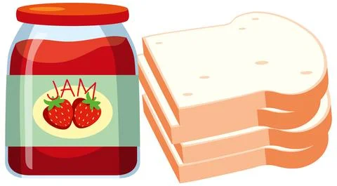 Strawberry jam with bread isolated Stock Illustration