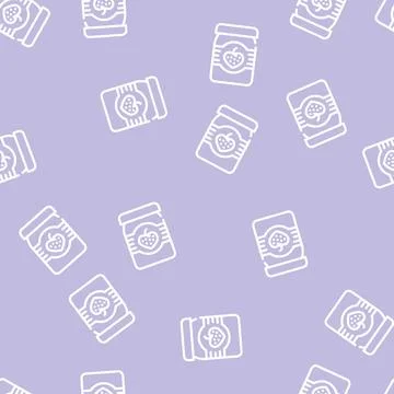 Strawberry jam jar line vector seamless pattern イラスト素材