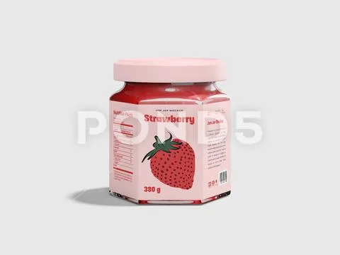 Strawberry Jam Jar Mockup 3d Render Template PSD