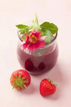 Strawberry jam in jar Stock Photos