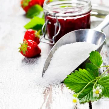 Strawberry jam in a jar Stock Photos