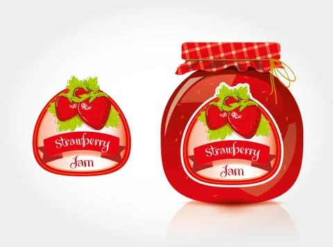 Strawberry jam label with jar  Stock Illustration