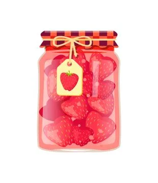 Strawberry Jam in Rustic Decorated Glass and Label Stock Illustration