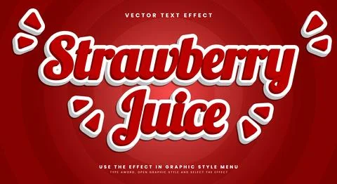 Strawberry juice 3d editable text effect Template Stock Illustration