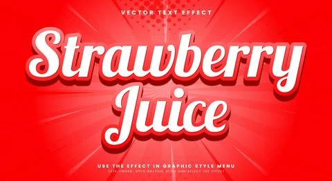 Strawberry juice editable text effect Stock Illustration