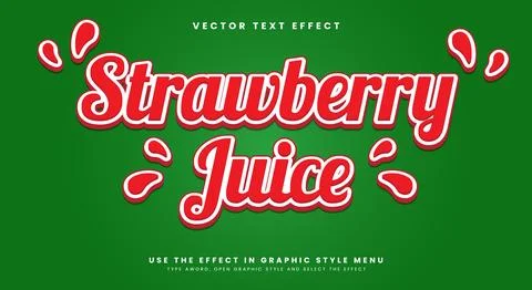 Strawberry juice editable text effect Template Stock Illustration