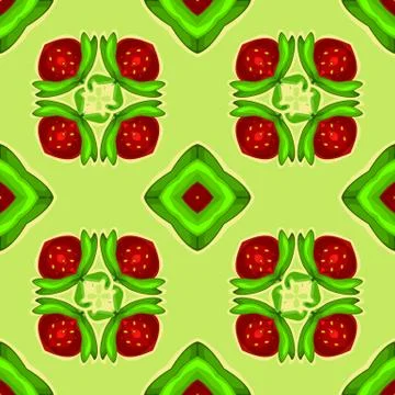 Strawberry kaleidoscope. Seamless vector texture. Vector pattern Stock Illustration