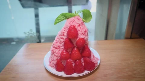 Strawberry Korean Shaved Ice Stock Footage 309879245