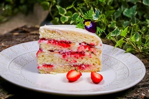 Strawberry Layer Cake, Side View Foto stock