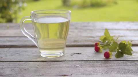 Strawberry leaf drink Stock Footage 137800369