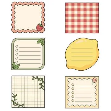 Strawberry Lemon Fruit Sticky Note Bundle Stock Illustration
