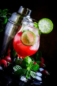 Strawberry-lime lemonade, selective focus Stock Photos