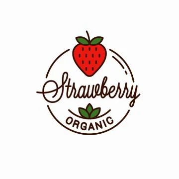 Strawberry logo. Round linear logo of organic Stock Illustration