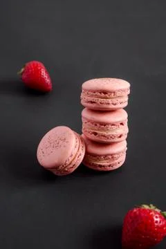 Strawberry macaron stack Stock Photos