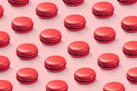 Strawberry macarons pattern on pink background isolated Fotos de archivo