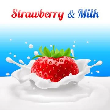 Strawberry in milk Stock Illustration