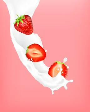 Strawberry in a milk splash Stock Illustration