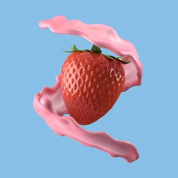 Strawberry milk splashes isolated on background 3d illustration Stock Photos