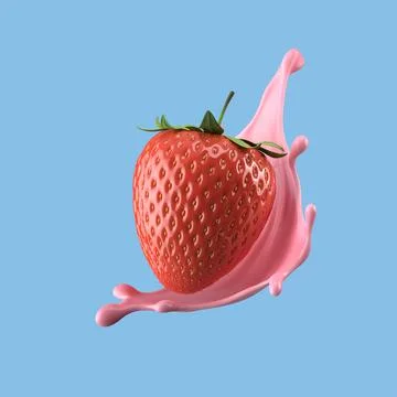 Strawberry milk splashes isolated on background 3d illustration. Stock Photos