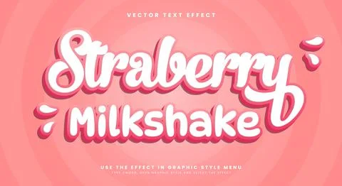 Strawberry Milkshake 3d editable text effect template Stock Illustration