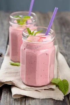 Strawberry milkshake. Stock Photos