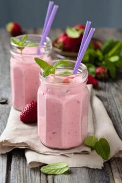 Strawberry milkshake. Stock Photos