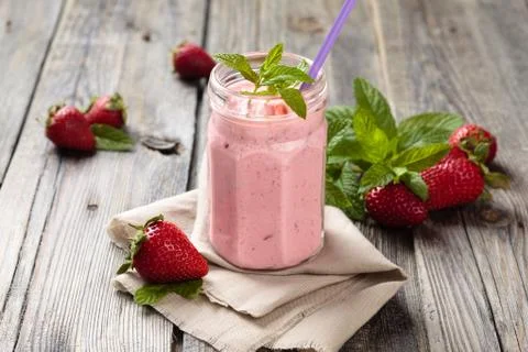 Strawberry milkshake. Stock Photos