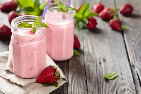 Strawberry milkshake. Stock Photos