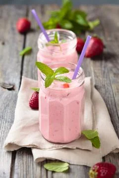 Strawberry milkshake. Stock Photos