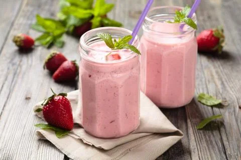 Strawberry milkshake. Stock Photos