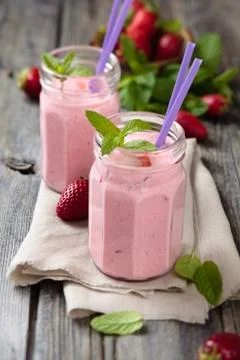 Strawberry milkshake. Stock Photos
