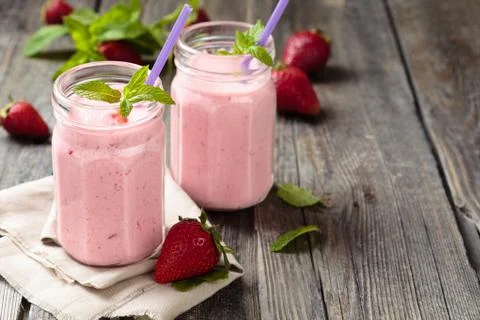 Strawberry milkshake. Stock Photos