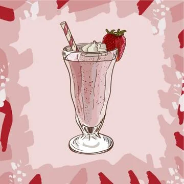 Strawberry Milkshake recipe. Menu element for cafe or restaurant with milk fr Stock Illustration