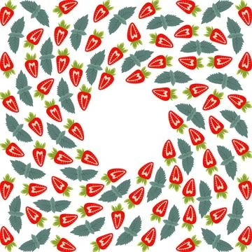 Strawberry with mint leaves Circular Frame border. Summertime healthy fruit Cope Stock Illustration