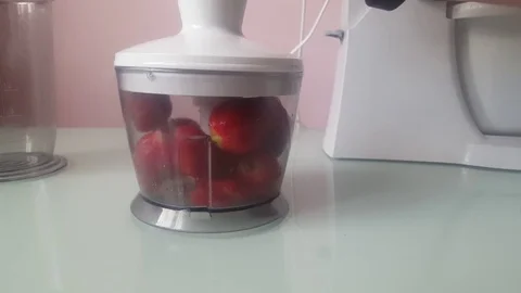 Strawberry Mixes in a Blender Video stock 75013519