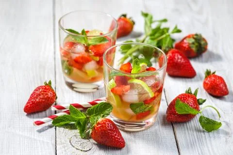 Strawberry Mojito with Lime Stock Photos