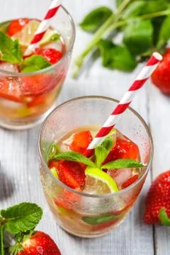 Strawberry Mojito with Lime Stock Photos