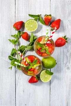 Strawberry Mojito with Lime Stock Photos