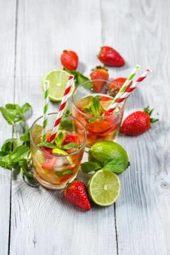 Strawberry Mojito with Lime Stock Photos
