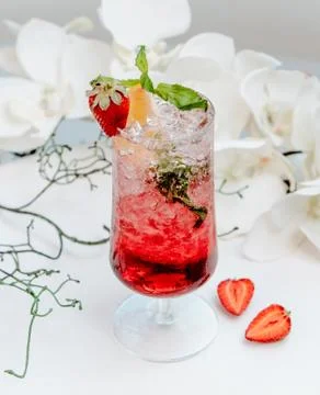 Strawberry mojito on the table Stock Photos