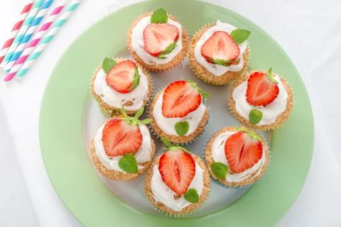 Strawberry muffins Stock Photos