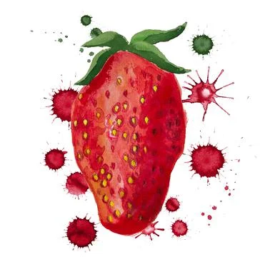 Strawberry with paint blots Stock Illustration