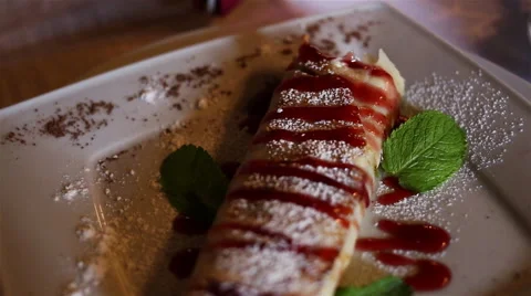 Strawberry pancake on the plate Stock Footage 67460132