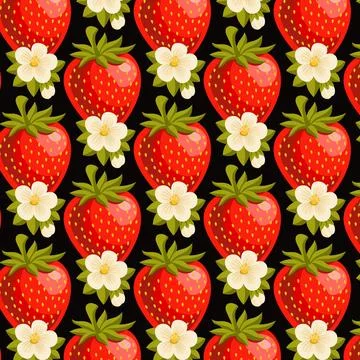 Strawberry Pattern with Flowers Vector Illustration Illustrazione stock