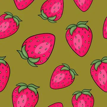 Strawberry pattern on green background, a fruity and natural artwork Stock-Illustration