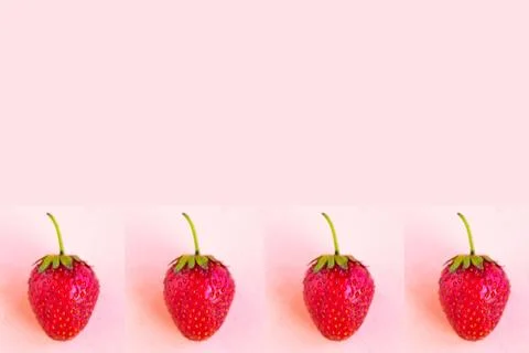 Strawberry pattern on pastel pink background, copy space for the text Stock Photos