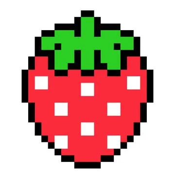 Strawberry pattern. Pixel strawberry image. Vector Illustration of pixel art. Stock Illustration