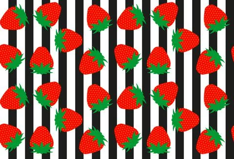 Strawberry pattern. Seamless striped background with drawn berry. Red fruit Illustrazione stock